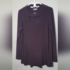 Sympli Cut Out Flowy Deep Purple Long Sleeve Top